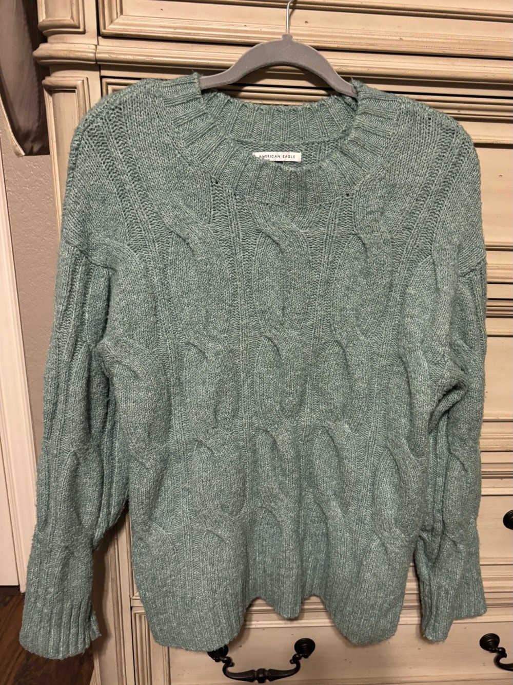 American Eagle Outfitters Mint Cable Knit Crewneck Sweater